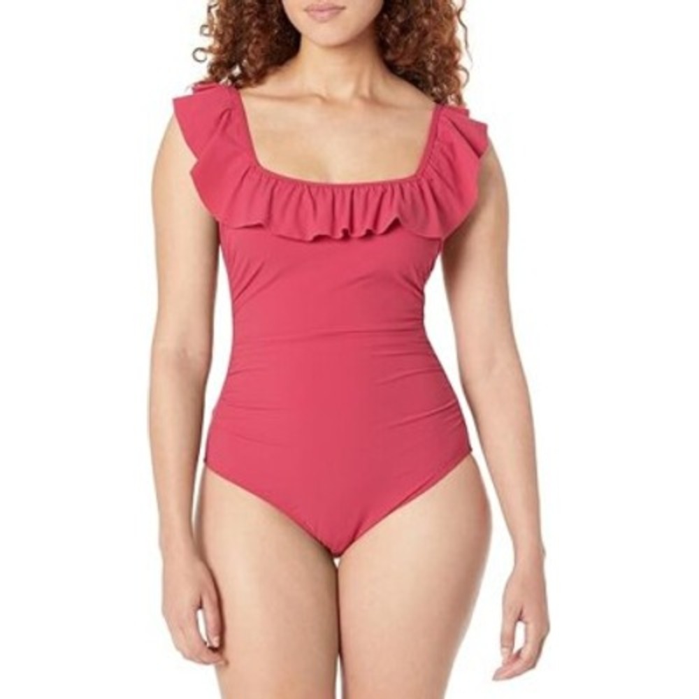 Profile by Gottex Womens Brick Red Ruffle One Piece Swimsuit 6 NWT Vacation